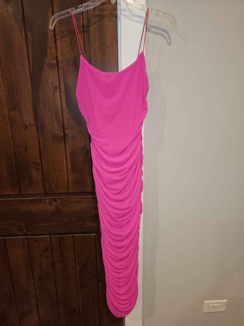 Worn Once - Spaghetti Strap Ruched Dress in Vibrant Pink